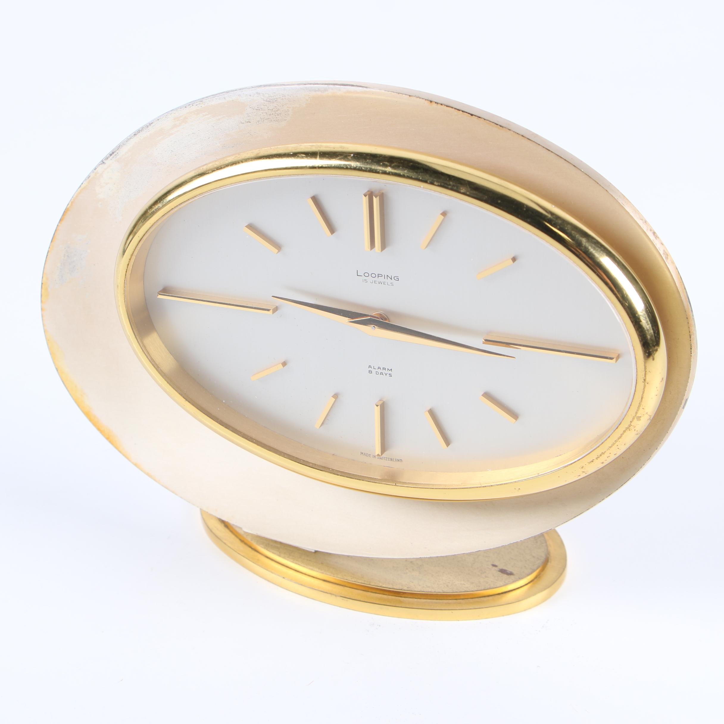 Looping 15 Jewel Eight Day Alarm Clock, Mid-Century