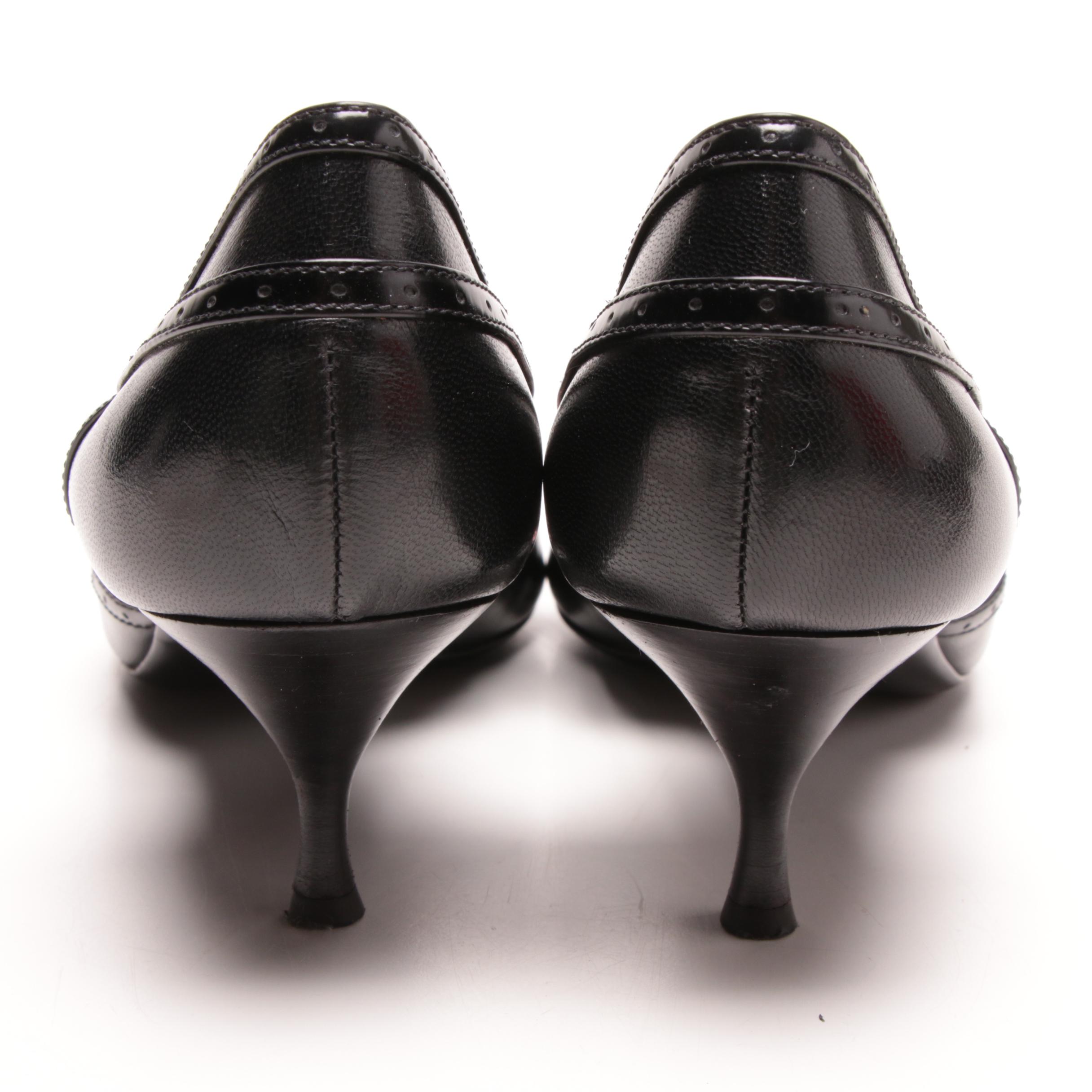 Prada Black Leather Pointed-Toe Kitten Heels