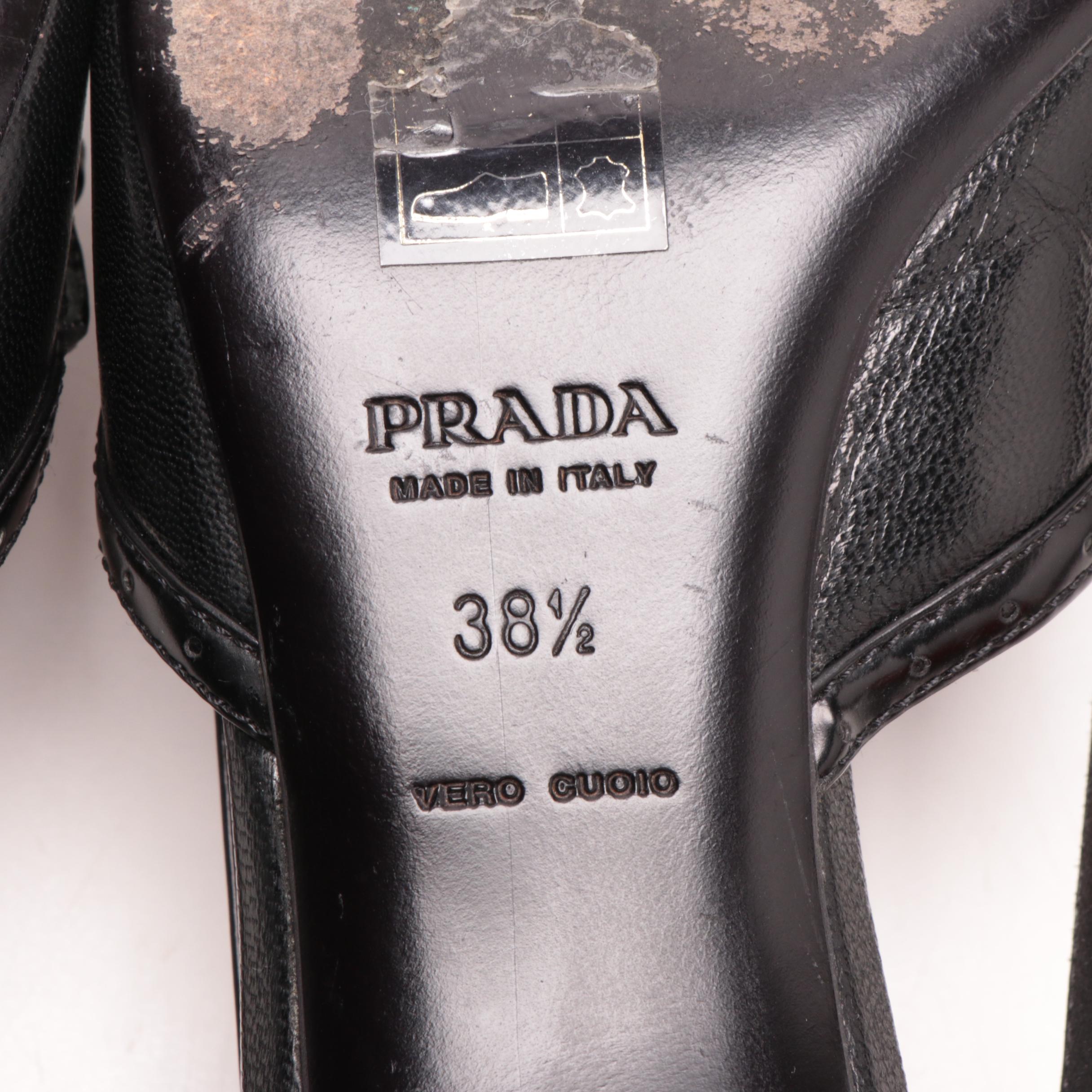 Prada Black Leather Pointed-Toe Kitten Heels
