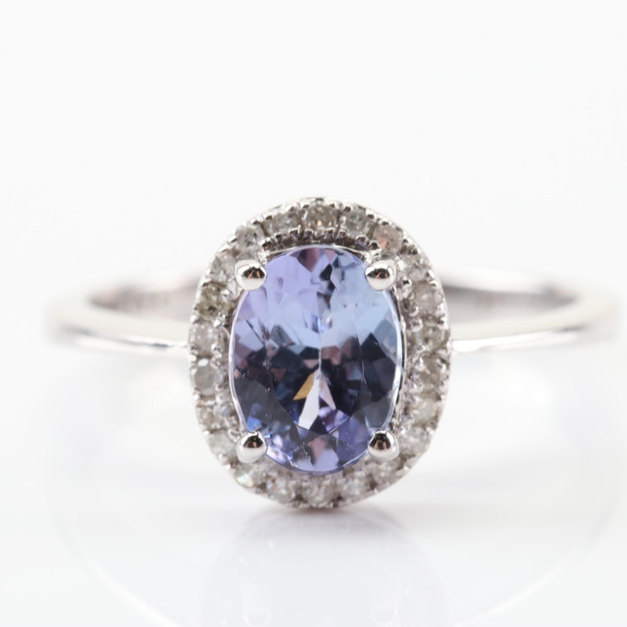 14K White Gold Tanzanite and Diamond Ring