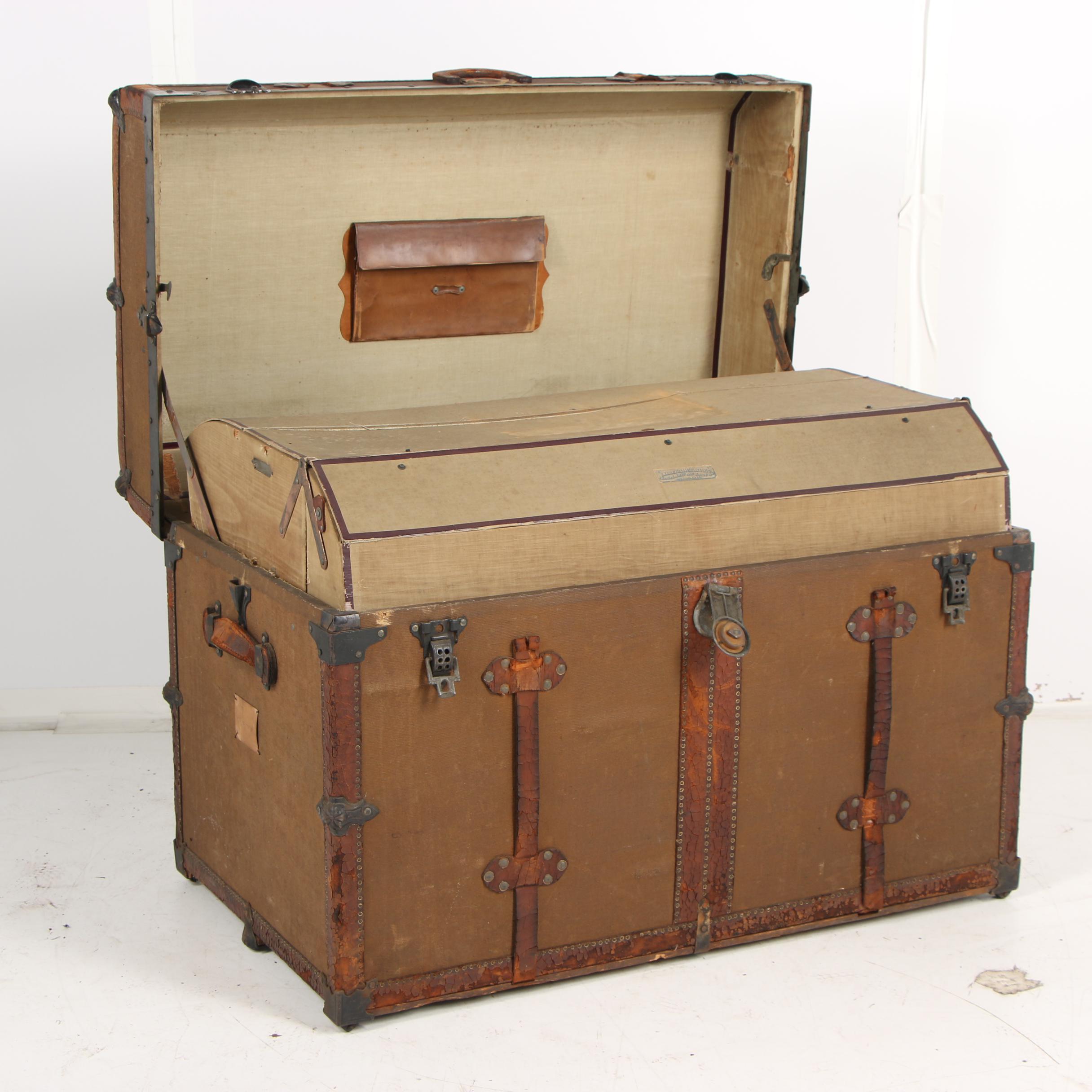 H.W. Rountree & Bro. Trunk & Bag Co. Wood and Metal Steamer Trunk, circa 1900