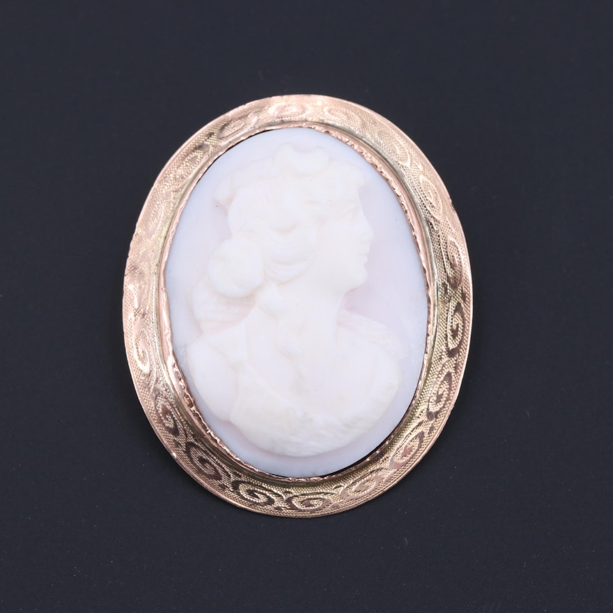 10K Yellow Gold Conch Shell Cameo Converter Brooch