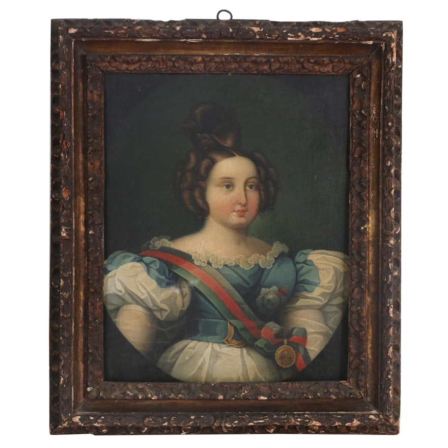 19th Century Oil Portrait of Queen Maria II of Portugal