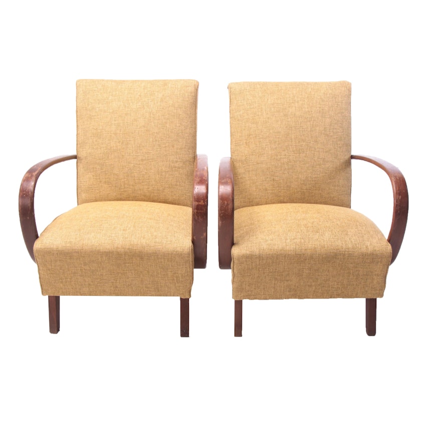 Pair of Czech Modern Upholstered Bentwood Armchairs, 20th Century