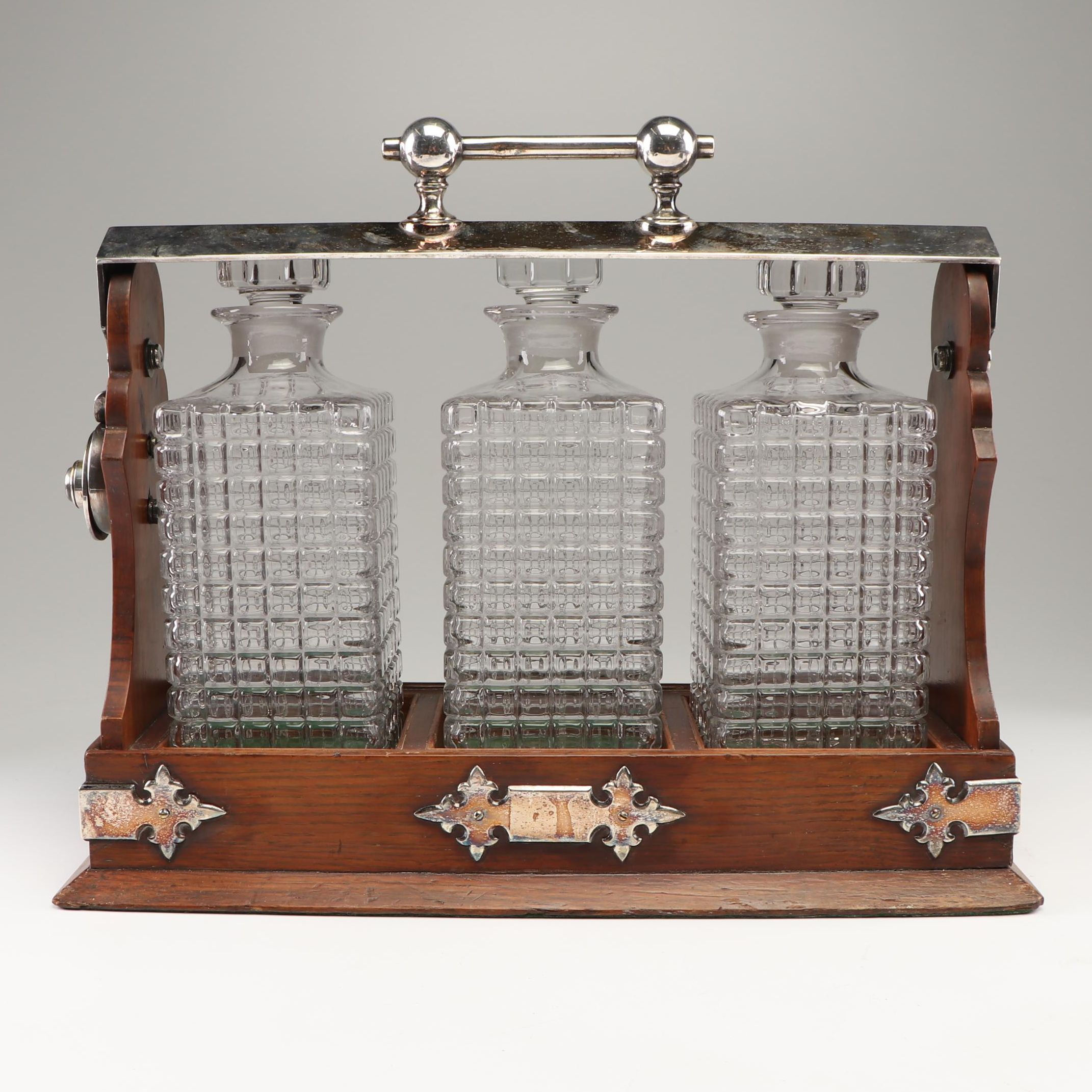 Daniel & Arter Oak and Silver Plate Tantalus, Early 20th Century