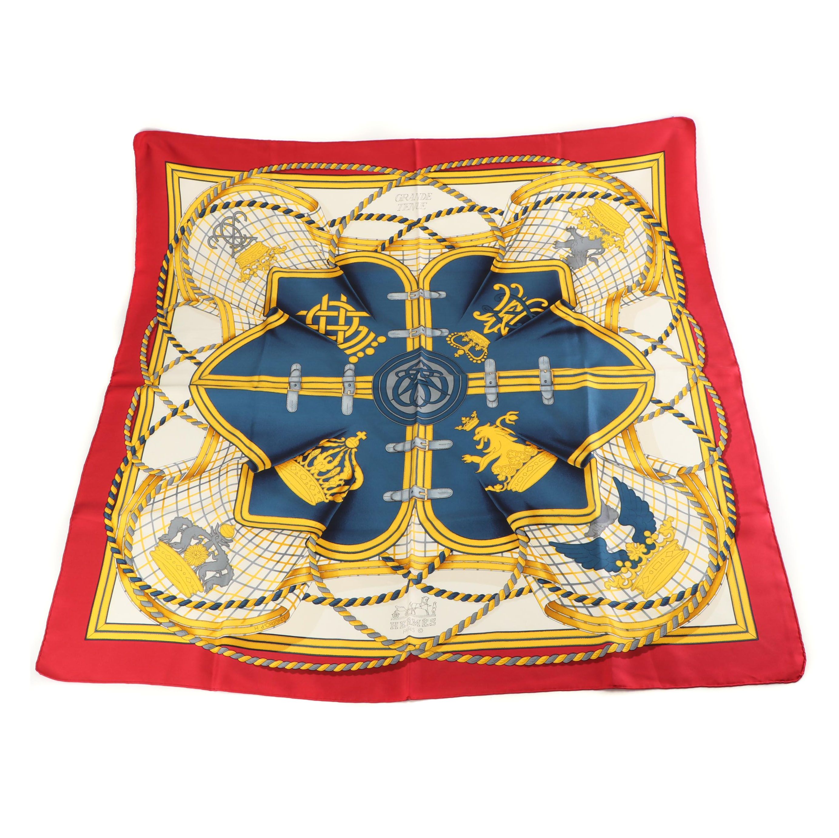 Hermès Paris "Grande Tenue" Silk Scarf Designed by Henri d'Origny, 1985 Vintage