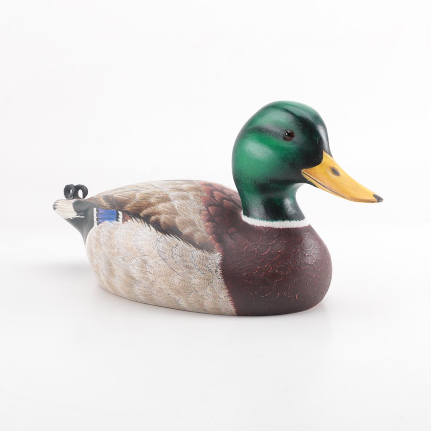 Hand-Crafted Drake Mallard Wooden Decoy by Jim Tascoff, 1995