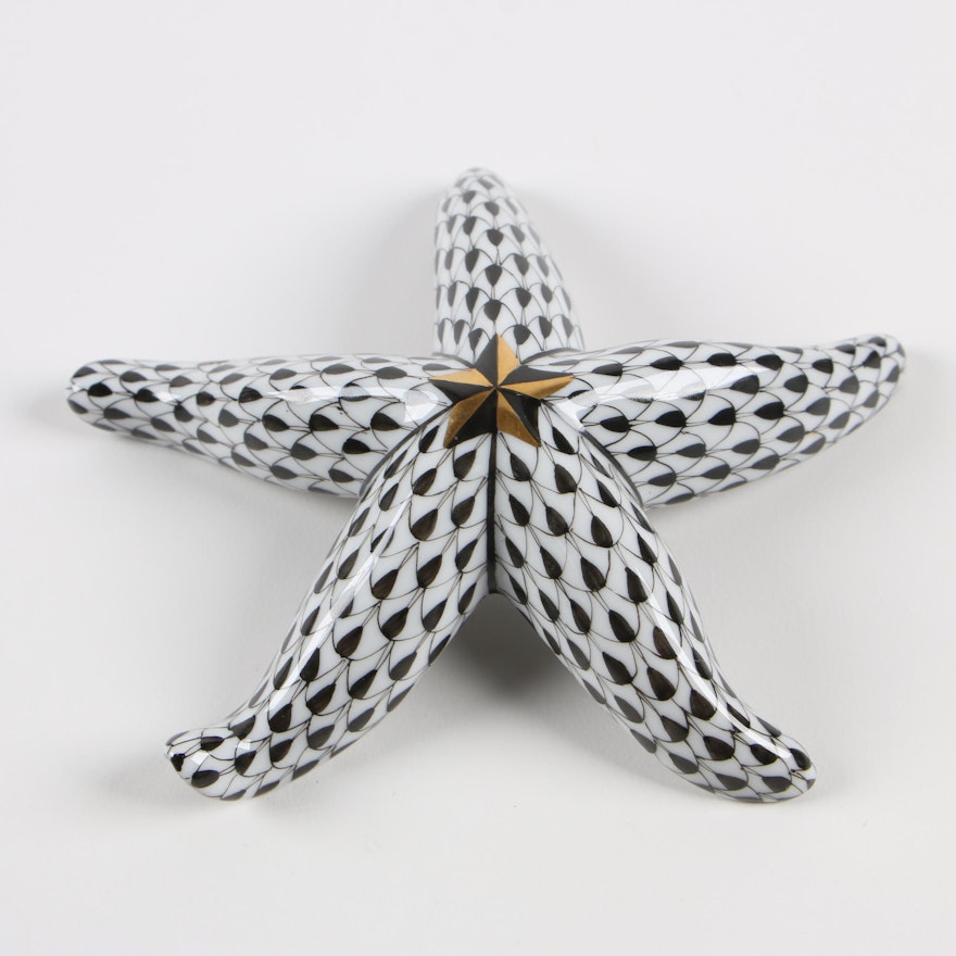 Herend First Edition Black Fishnet "Starfish" Porcelain Figurine