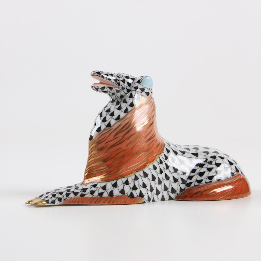 Herend Black Fishnet and Terracotta "Collie" Porcelain Figurine