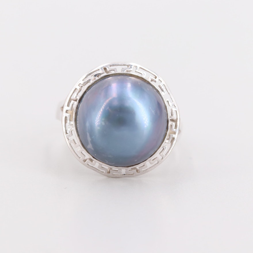 14K White Gold Cultured Pearl Ring