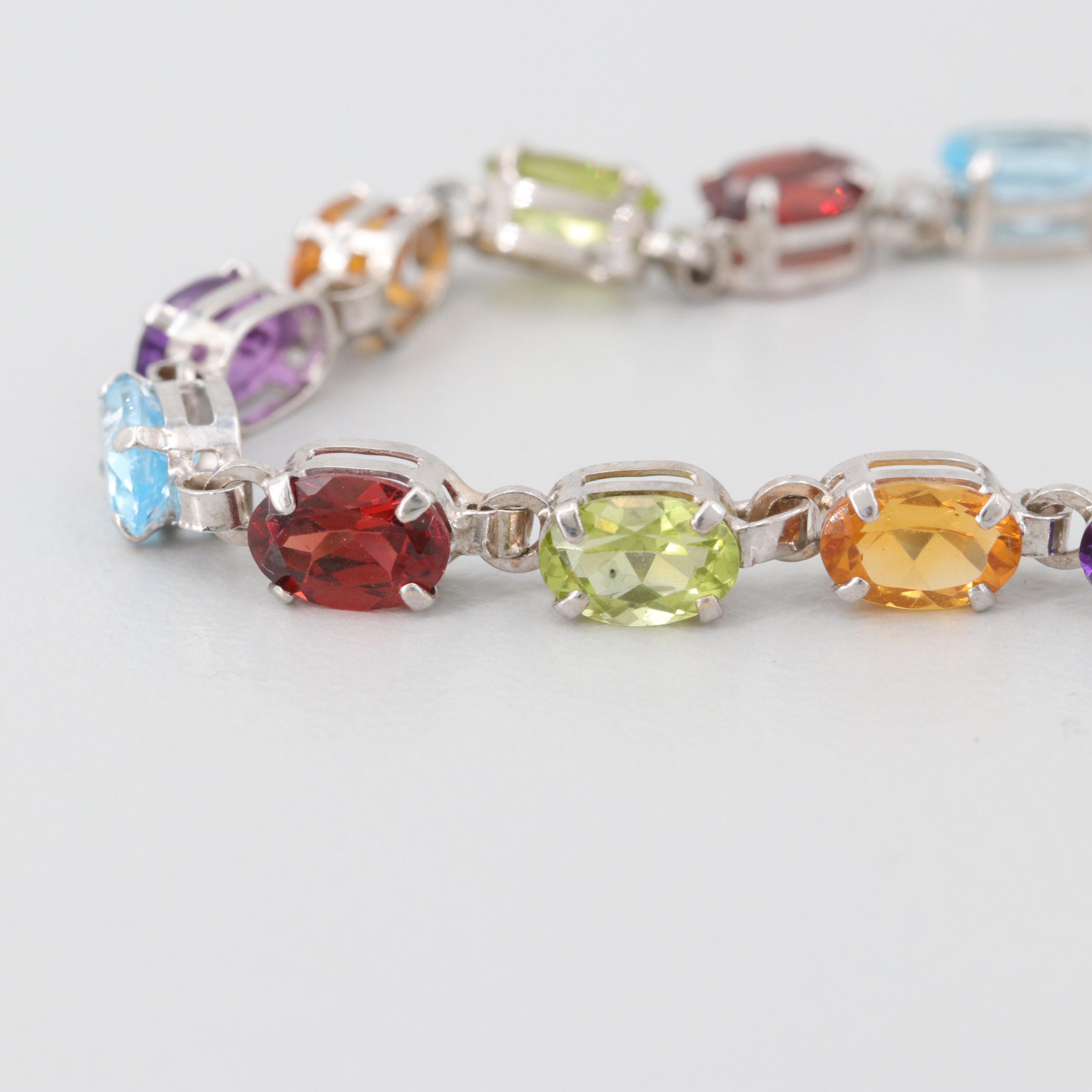 10K White Gold Gemstone Bracelet Featuring Amethyst and Garnet