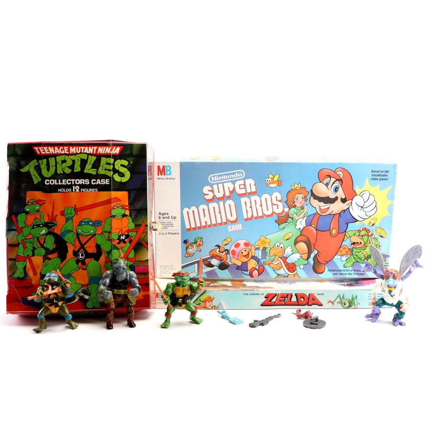 Nintendo Board Games and Teenage Mutant Ninja Turtles Case and Figures, 1980s