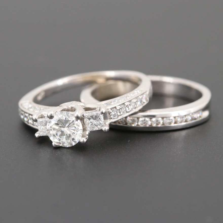 14K White Gold 1.08 CTW Diamond Ring Set