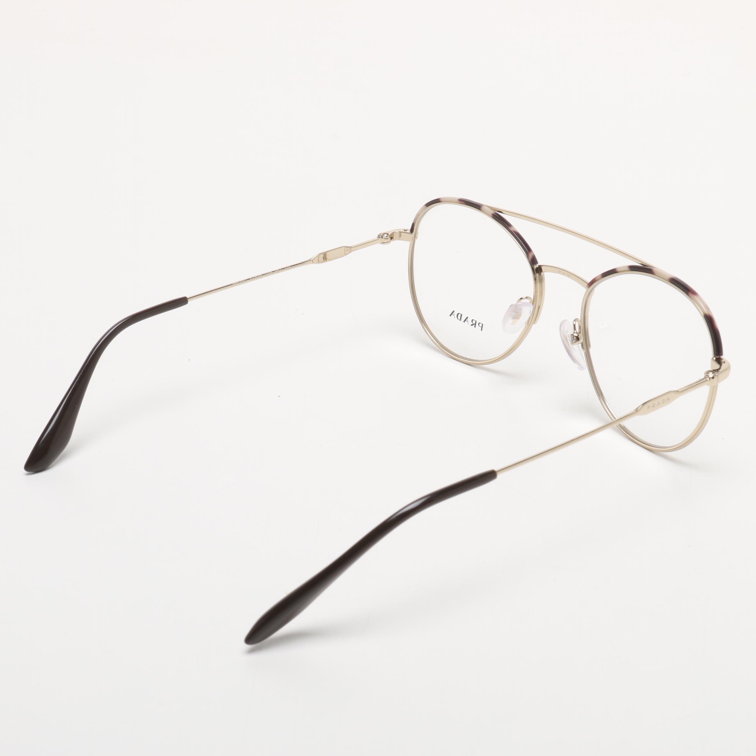 Prada Journal Round Wire Frame Eyeglasses with Case