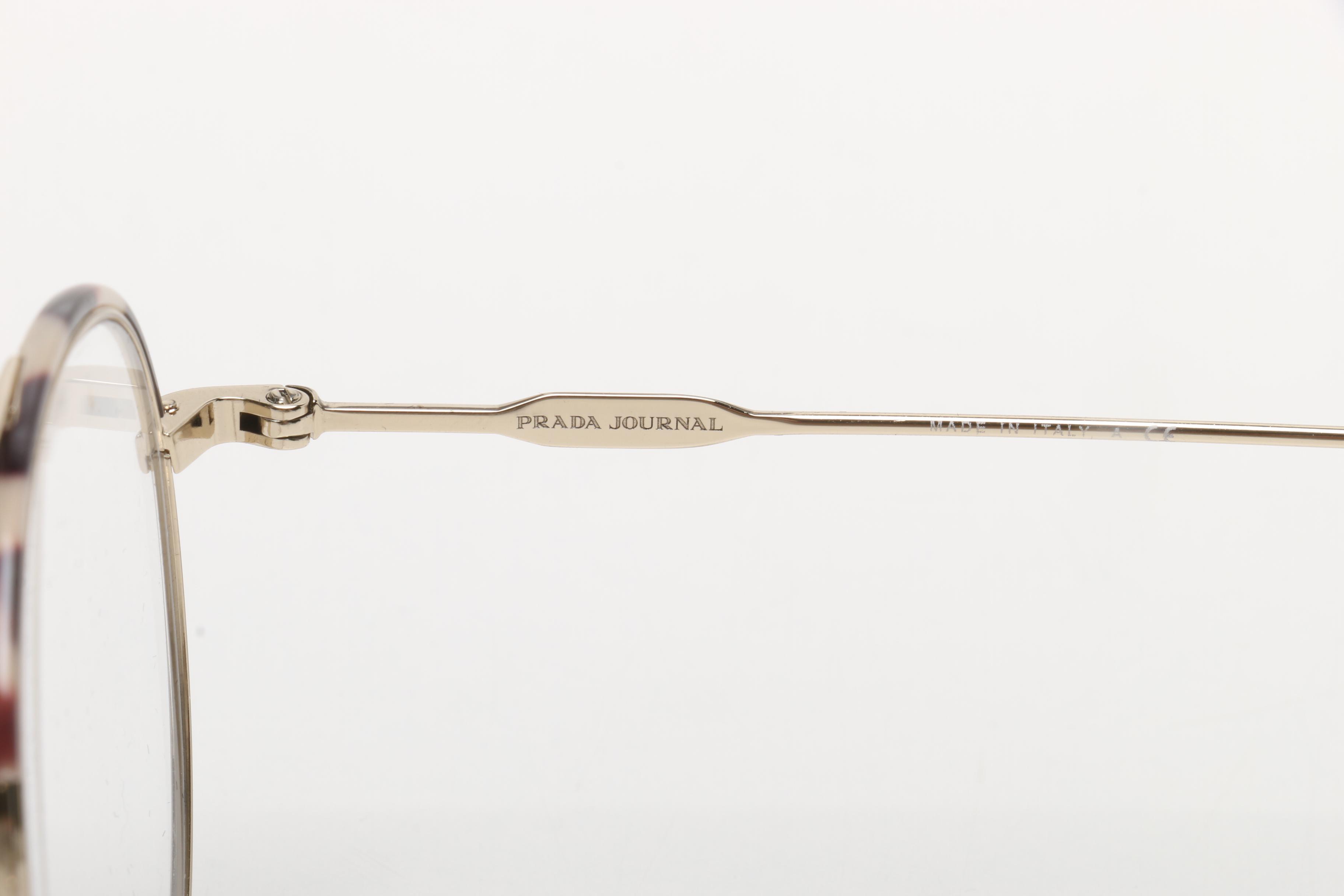 Prada Journal Round Wire Frame Eyeglasses with Case