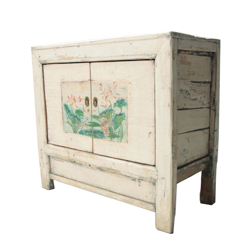 Mongolian Provincial Painted Pine Wood Cabinet, Late 20th Century