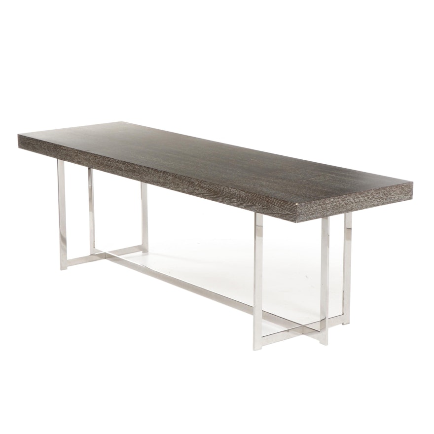 Contemporary Cerused Oak and Metal Table