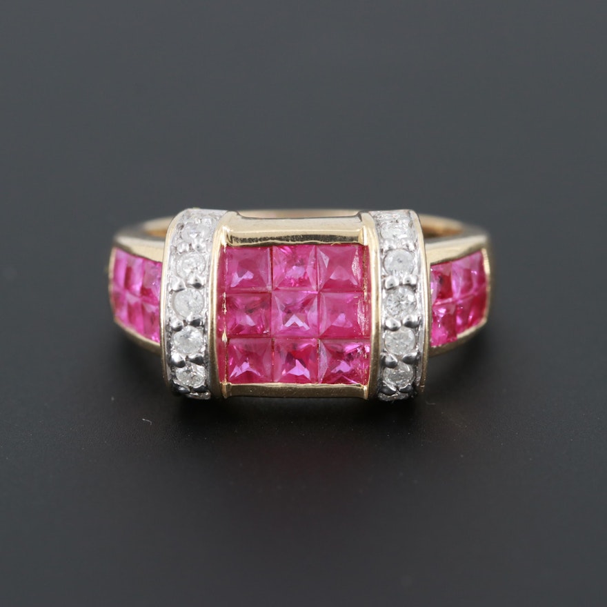 14K Yellow Gold Ruby and Diamond Ring