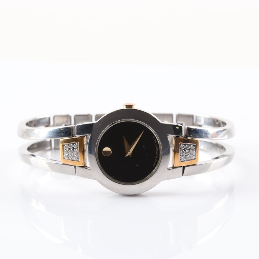 Movado Stainless Steel and Diamond Wristwatch