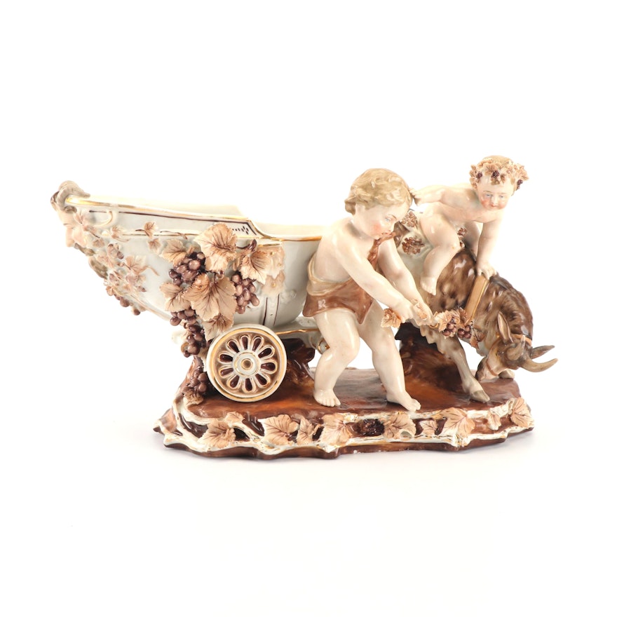 Bacchus Chariot and Goat Porcelain Figurine Attributed to Meissen circa 1840