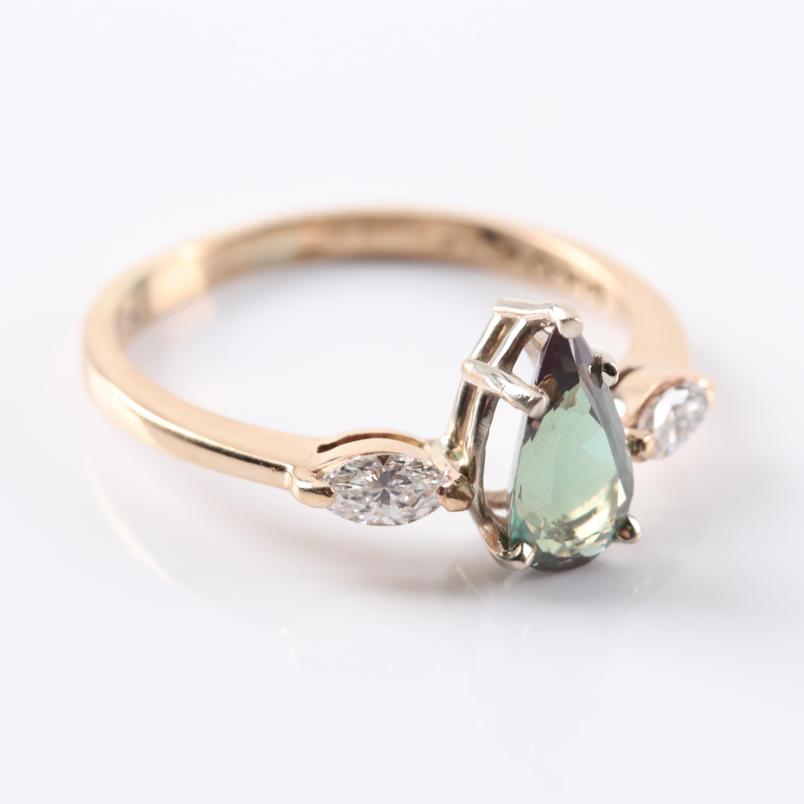 14K Yellow Gold Alexandrite and Diamond Ring