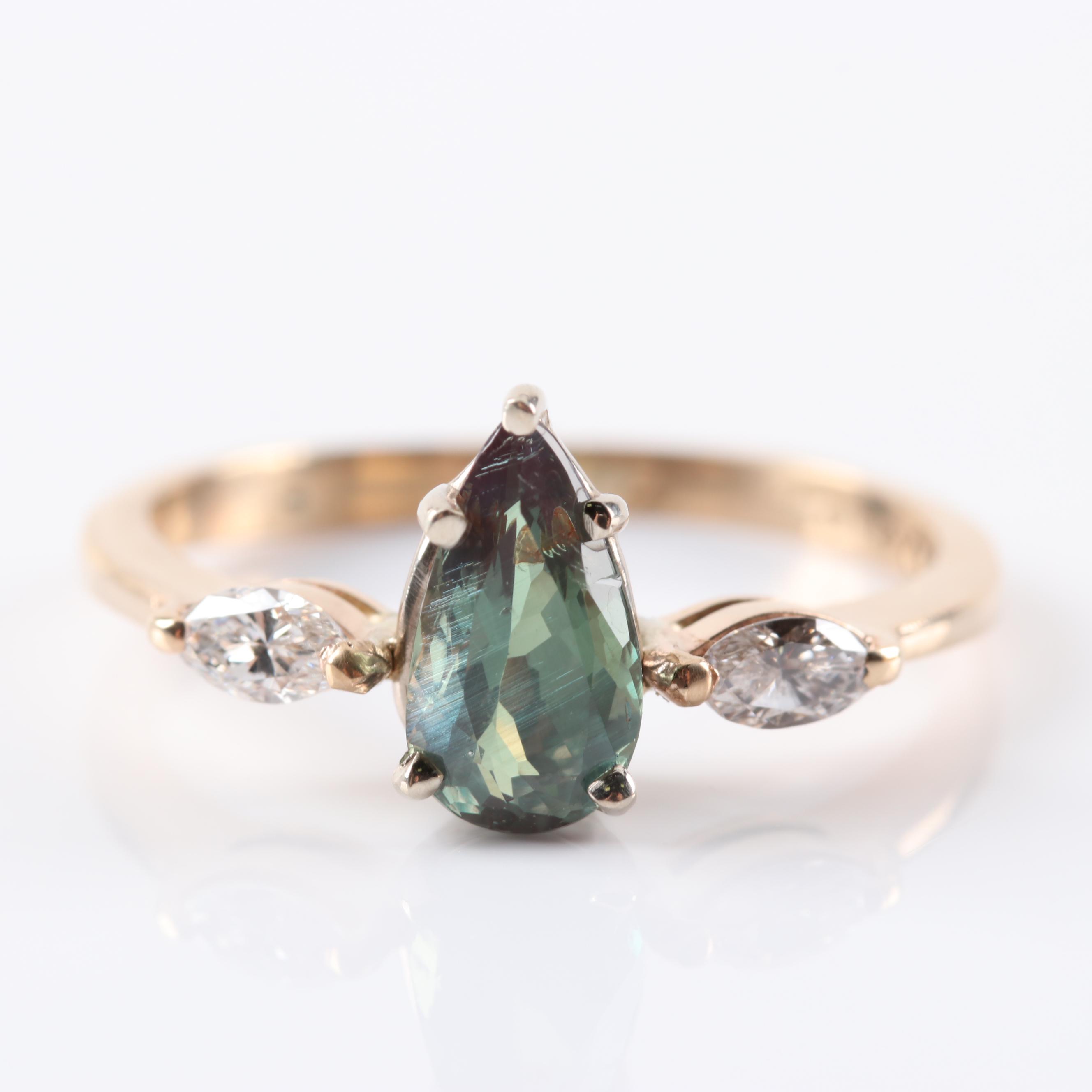 14K Yellow Gold Alexandrite and Diamond Ring