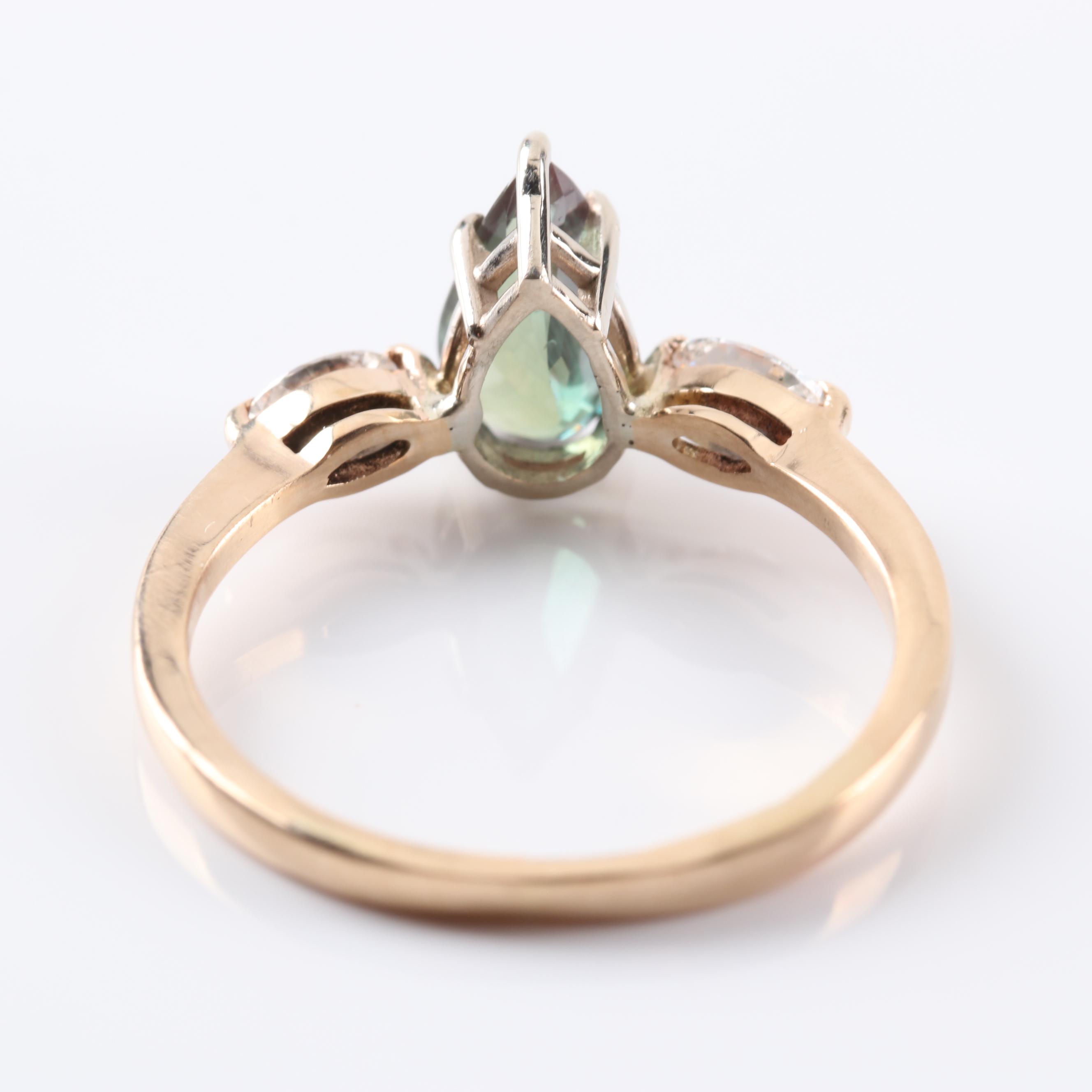 14K Yellow Gold Alexandrite and Diamond Ring