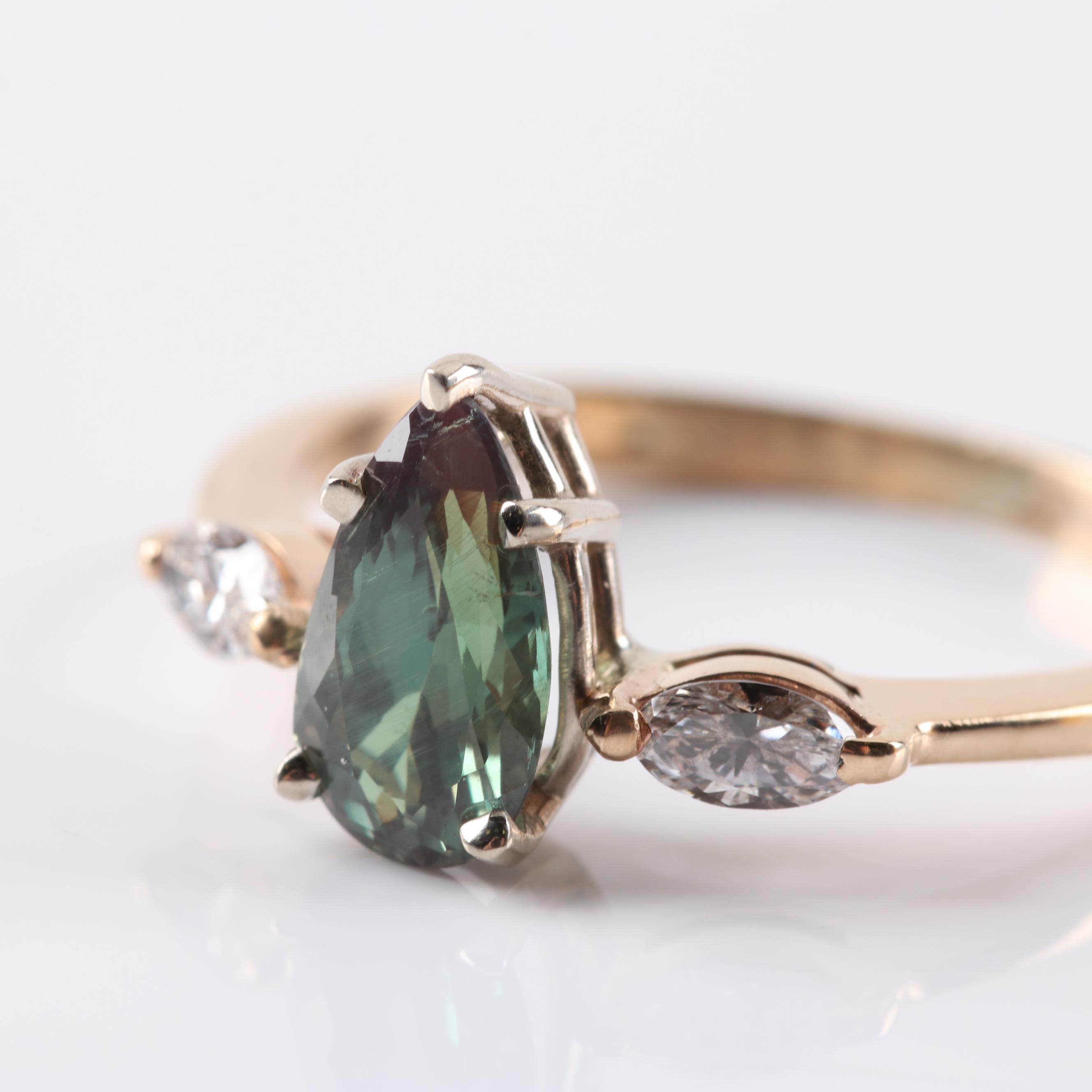 14K Yellow Gold Alexandrite and Diamond Ring