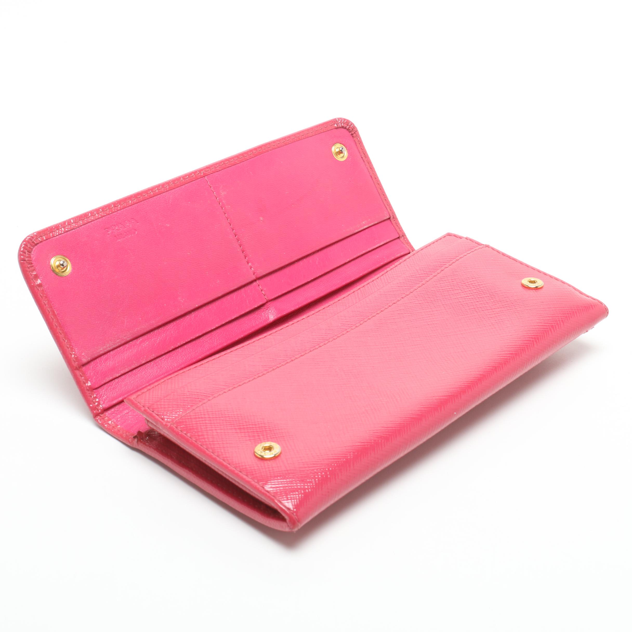 Prada Pink Glazed Saffiano Leather Wallet