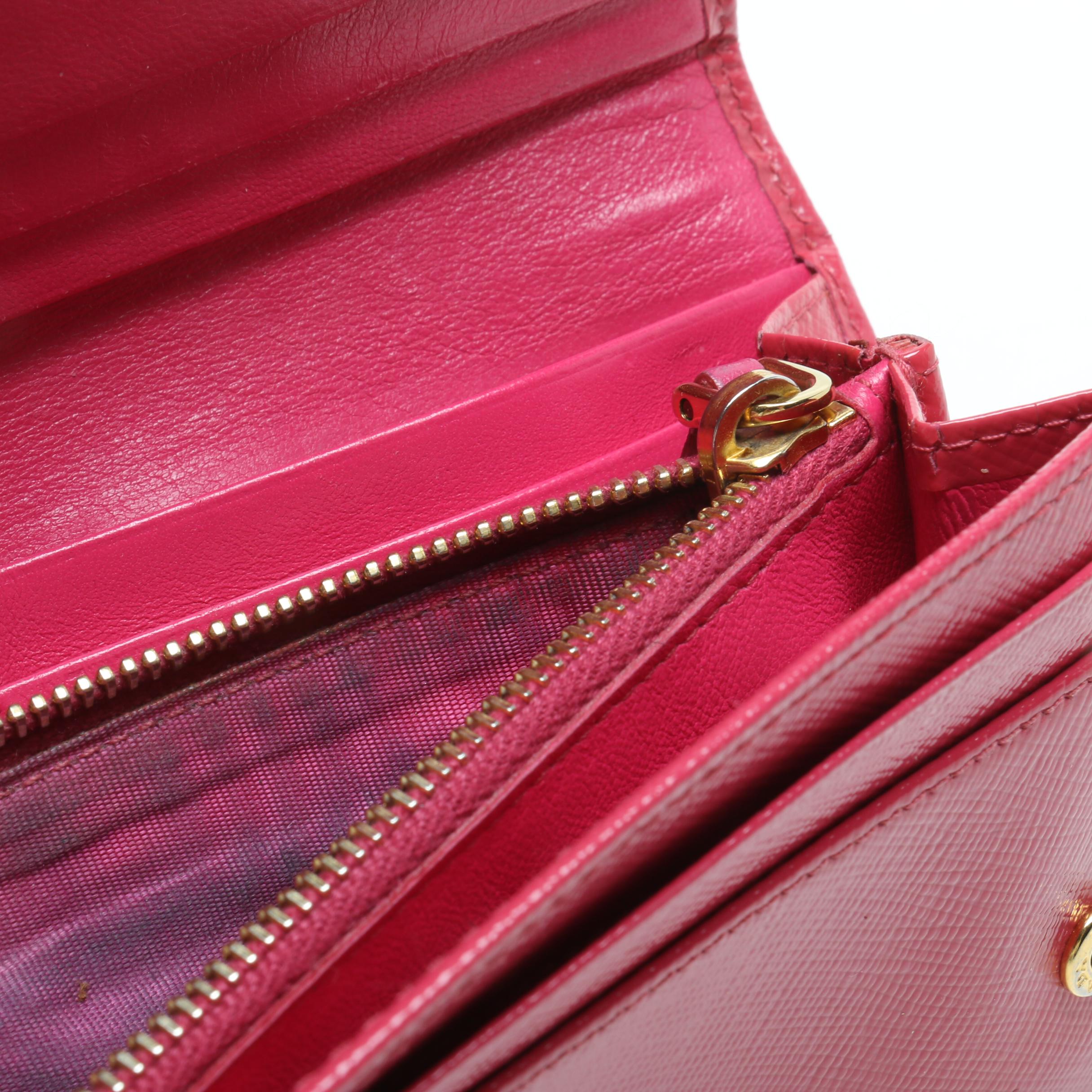 Prada Pink Glazed Saffiano Leather Wallet