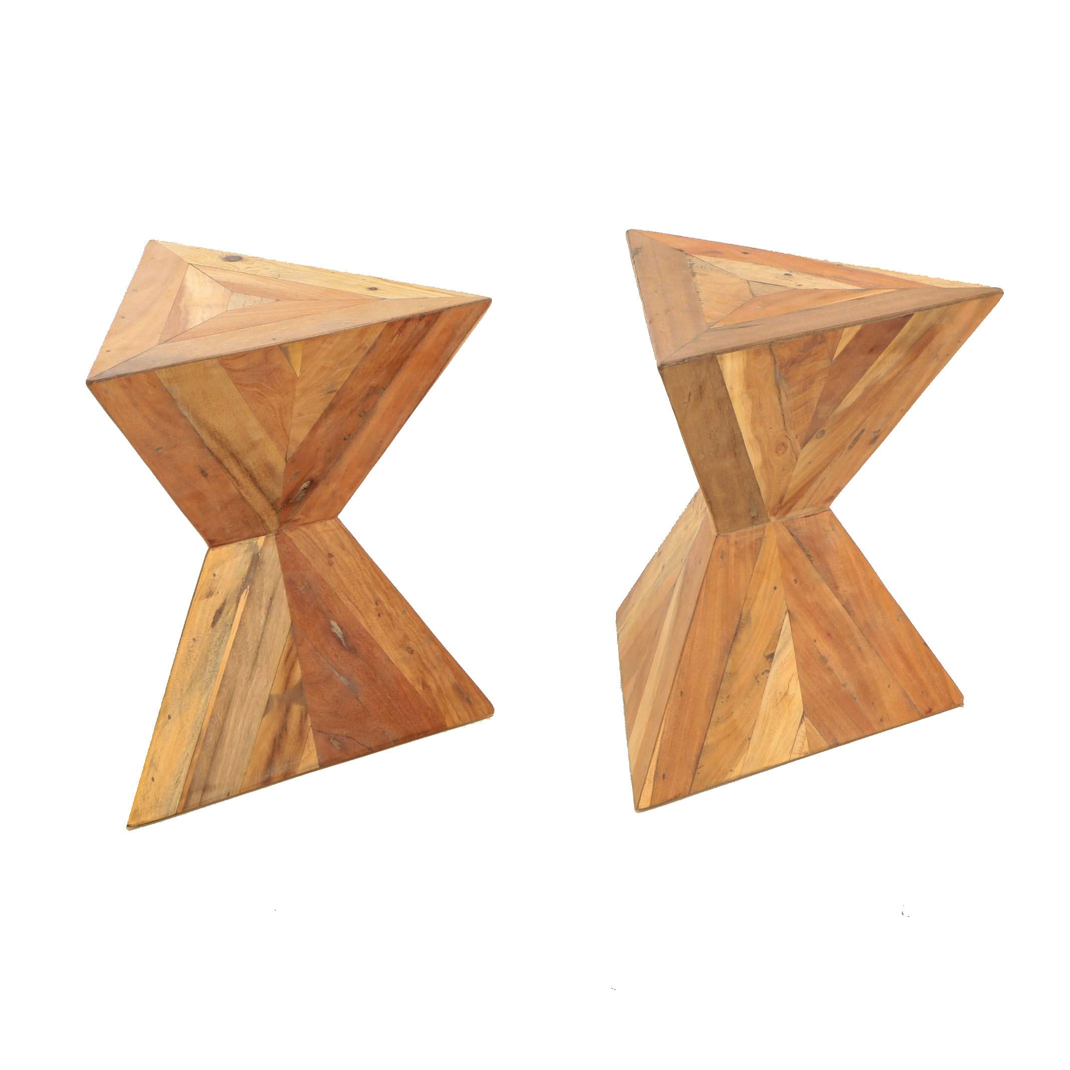 Pair of Modern "Pyramid" Acacia Accent Tables