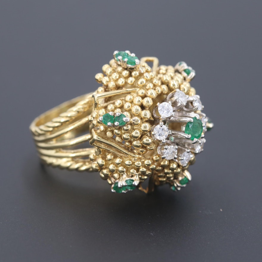 18K Yellow Gold Emerald and Diamond Ring