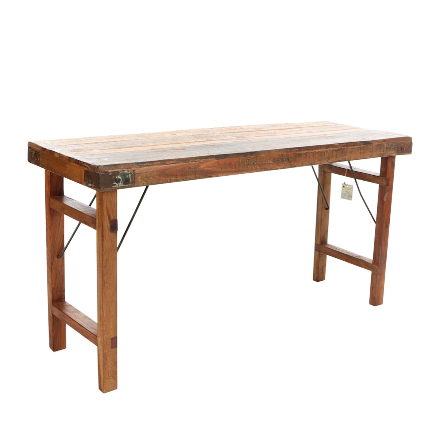 Industrial Style Indian Hardwood Folding Banquet Table, 20th Century