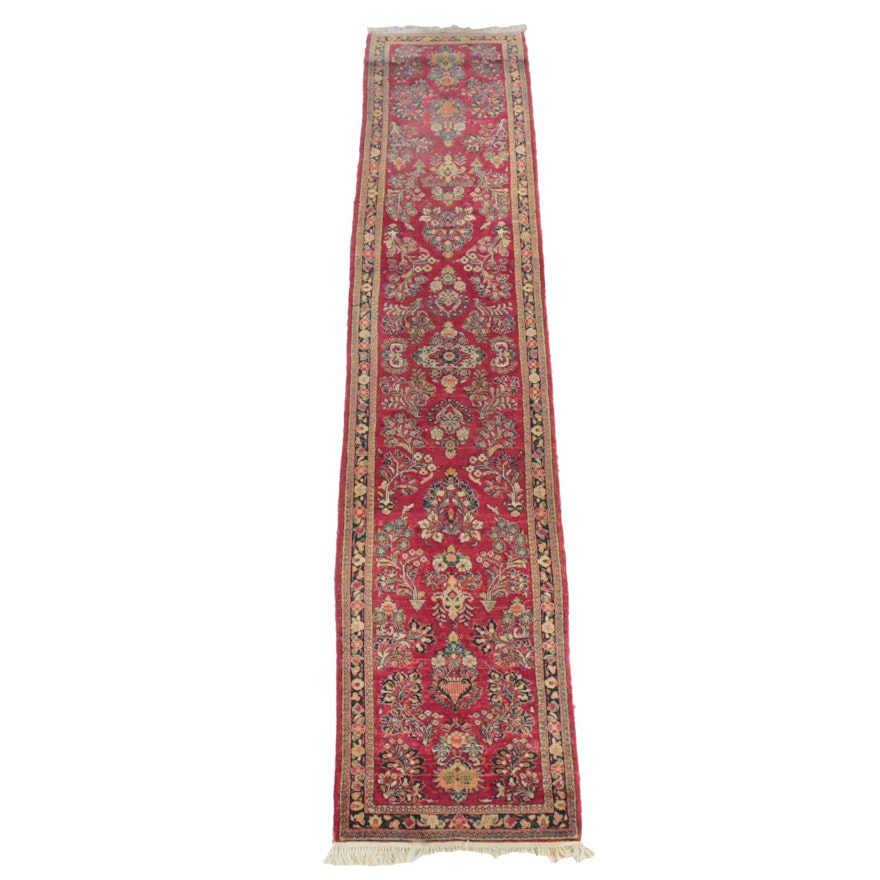 Hand-Knotted Persian Sarouk Wool Carpet Runner