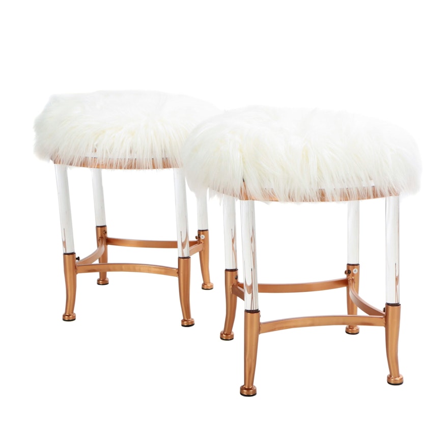 Pair of "Chantilly" Faux Fur Upholstered Stools