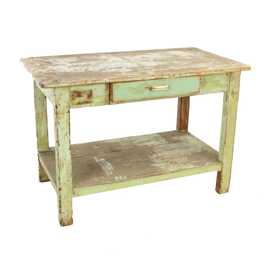Continental Painted Pine Work Table, Mid-Century