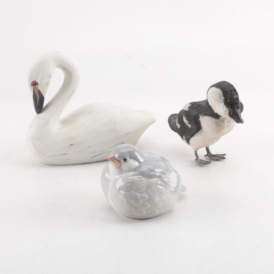 Swan, Paradise Duckling and Fluffy Bird Figurines