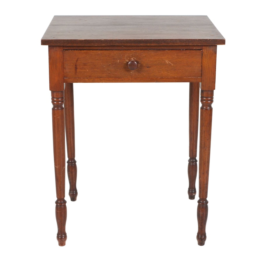 American Walnut One-Drawer Side Table, 19th Century