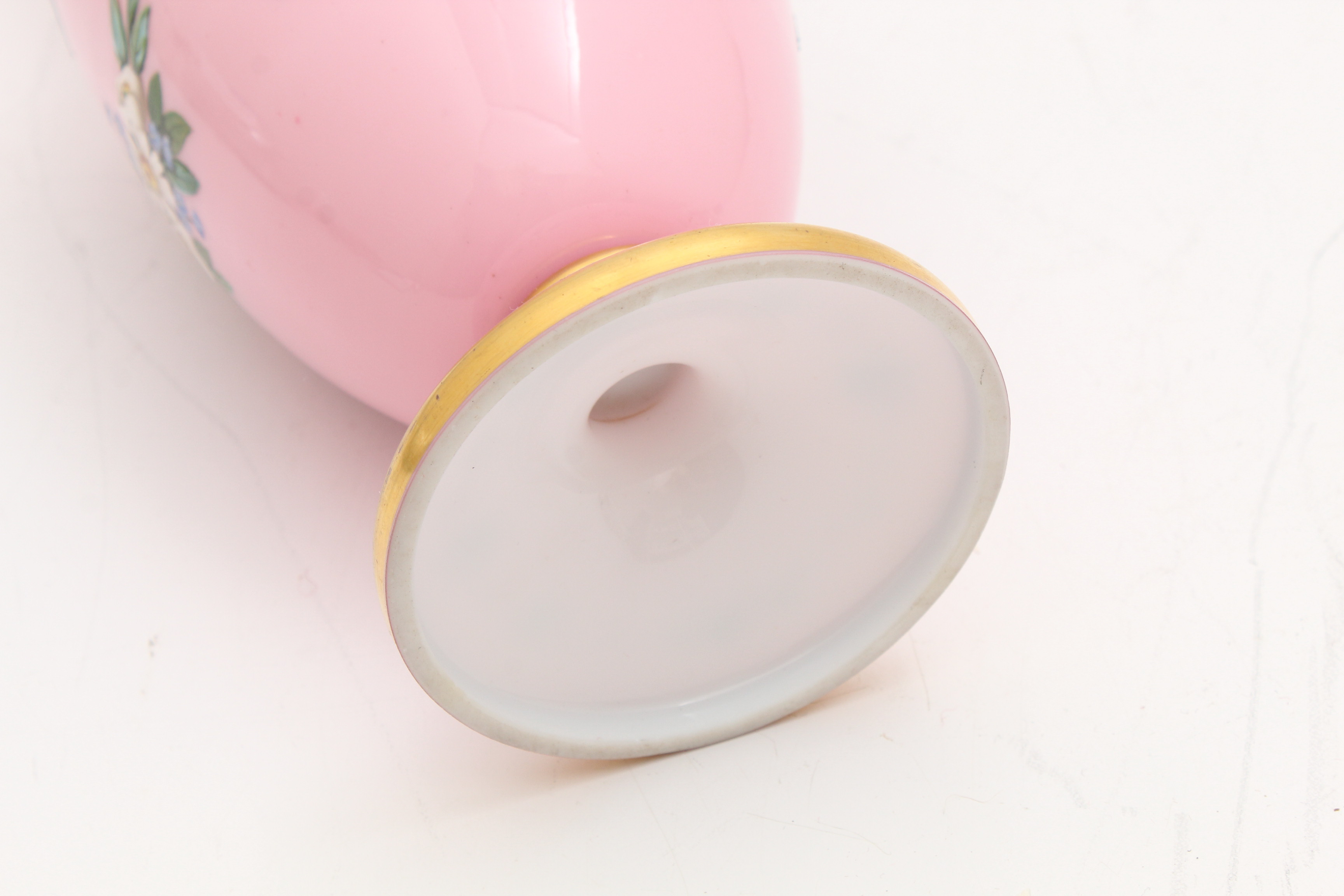 Bohemian Pink Cased Glass Vase with Enamel Floral Decoration