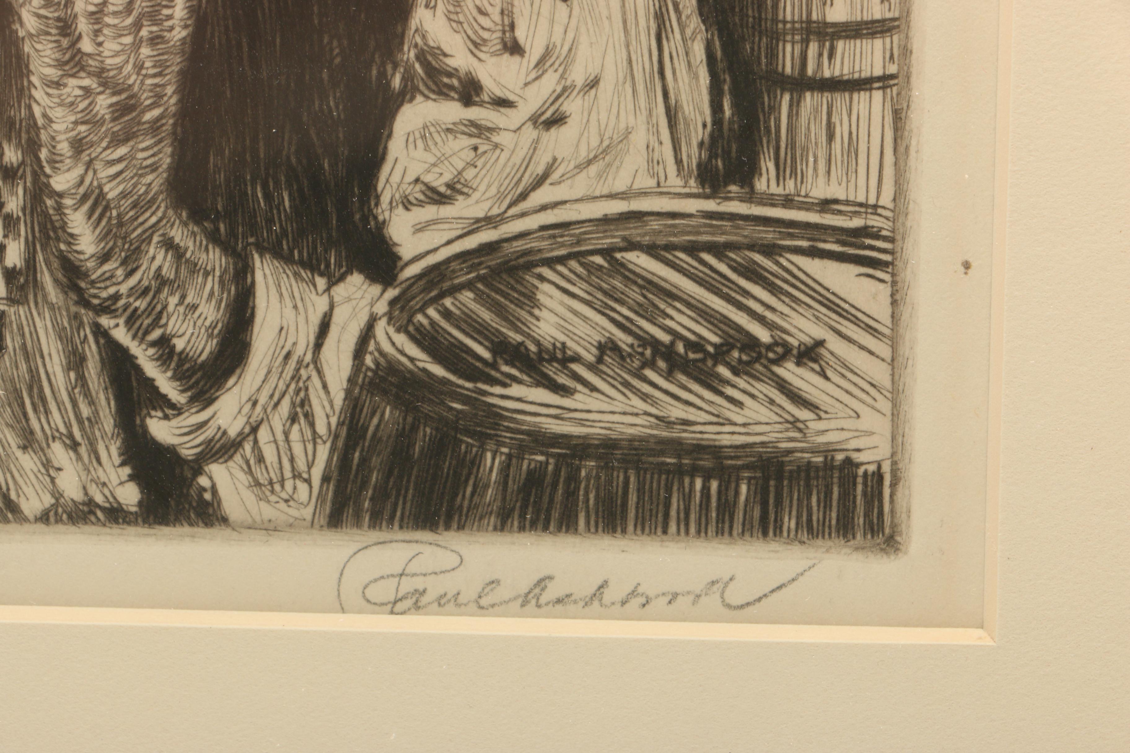Paul Ashbrook Etching of Two Sailors on Dock