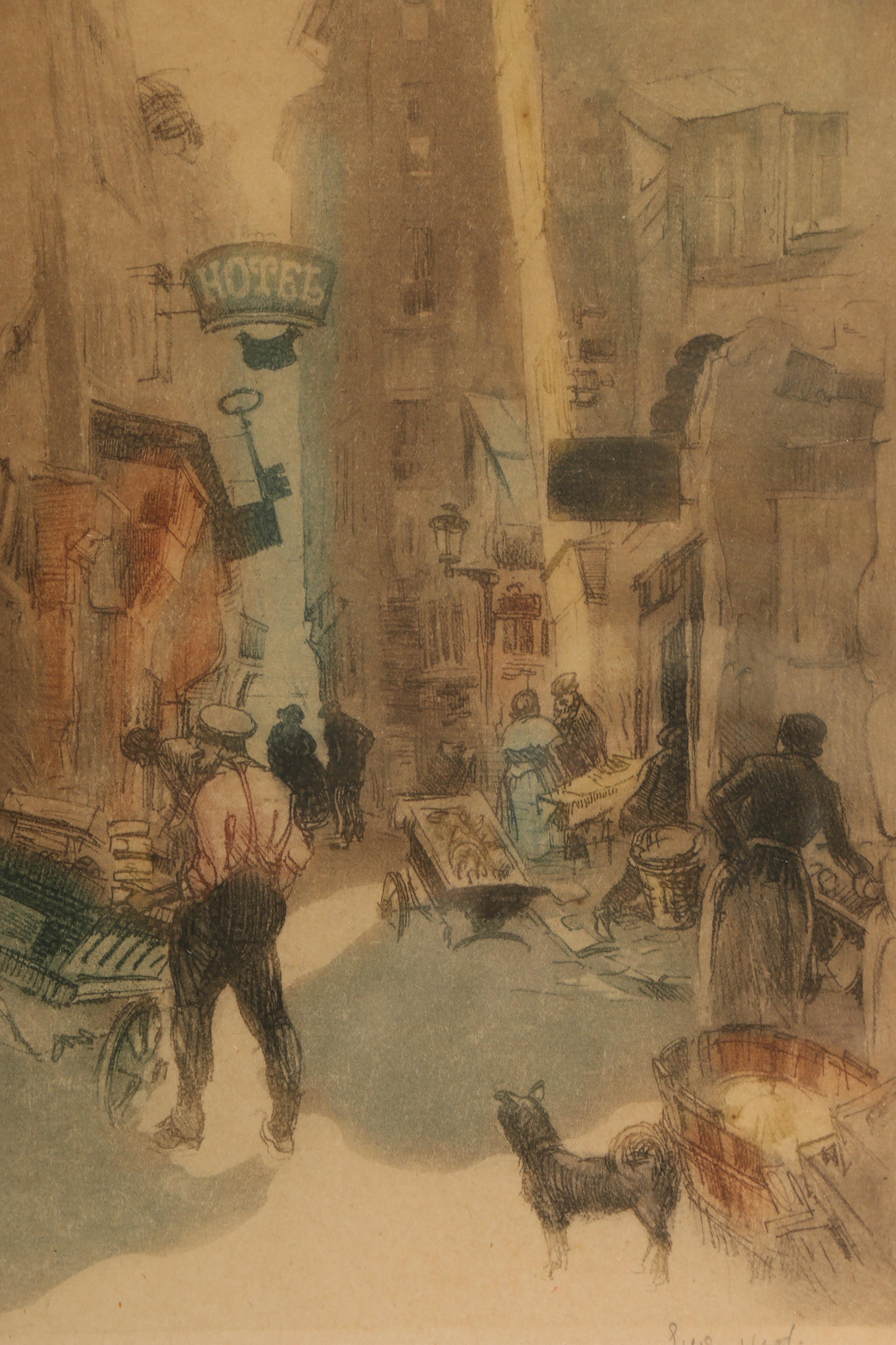 20th Century Etching of European Street Scene