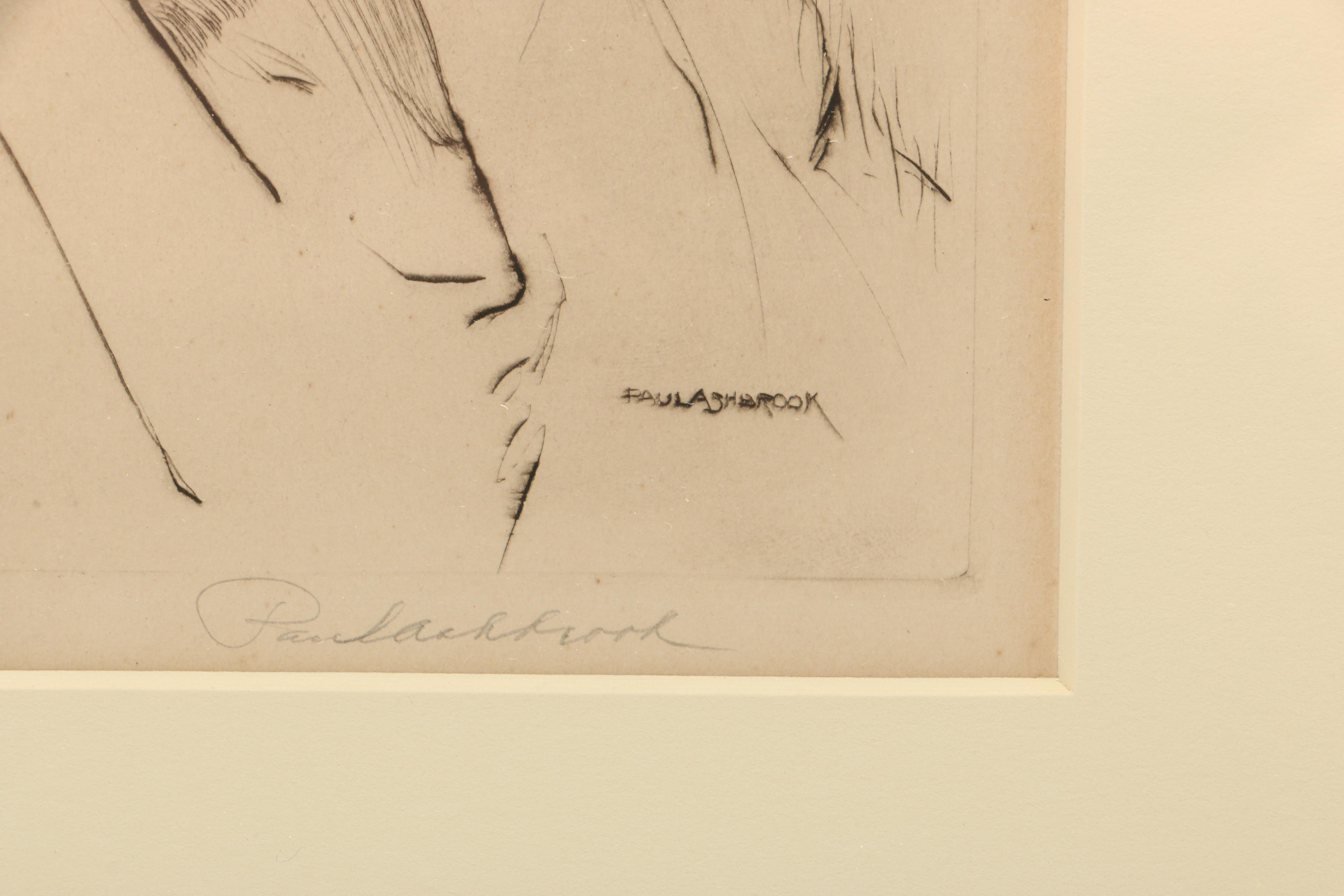 Paul Ashbrook Etching of Middle Eastern Man with Pipe