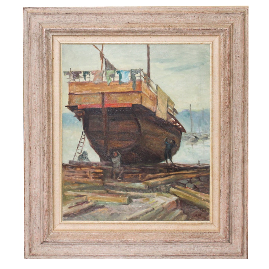 Chuck Wong Oil Painting of Boat