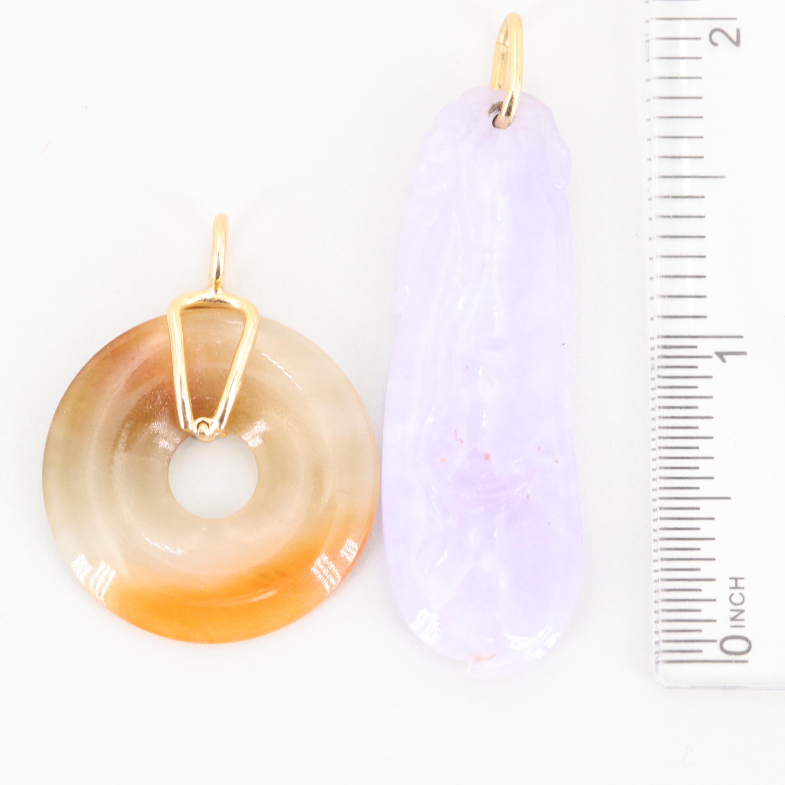 18K Yellow Gold Carved Jadeite Pendants