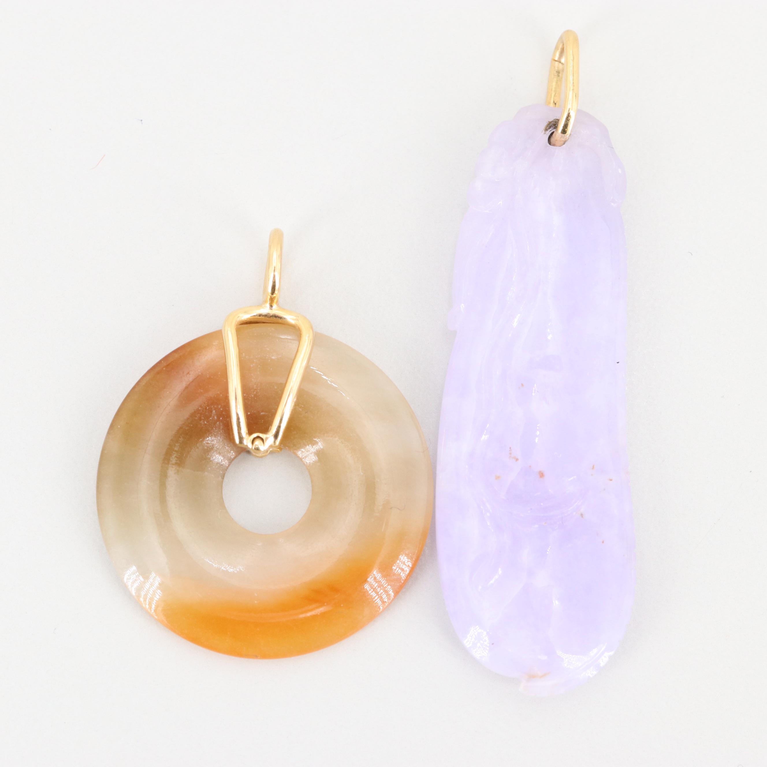 18K Yellow Gold Carved Jadeite Pendants
