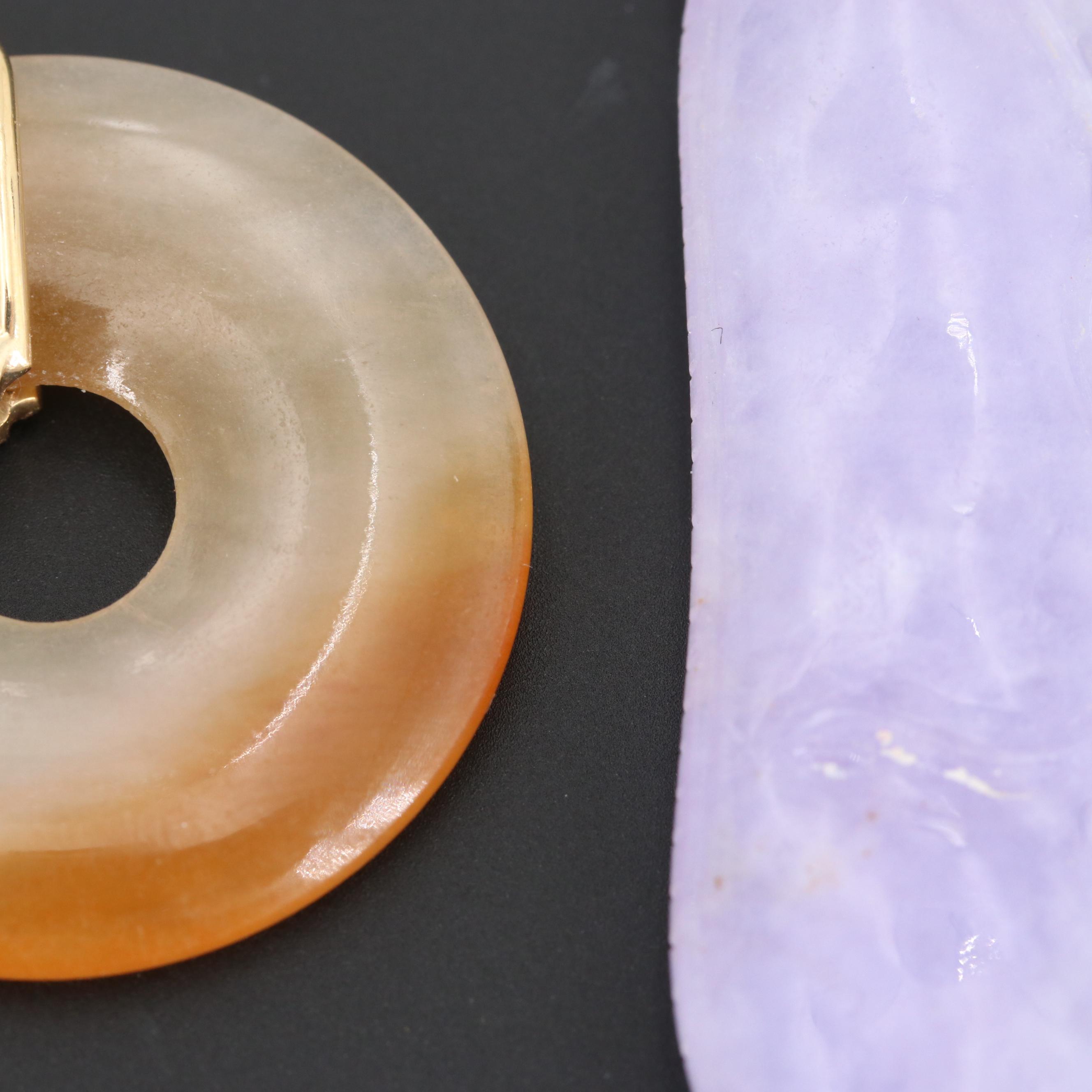 18K Yellow Gold Carved Jadeite Pendants