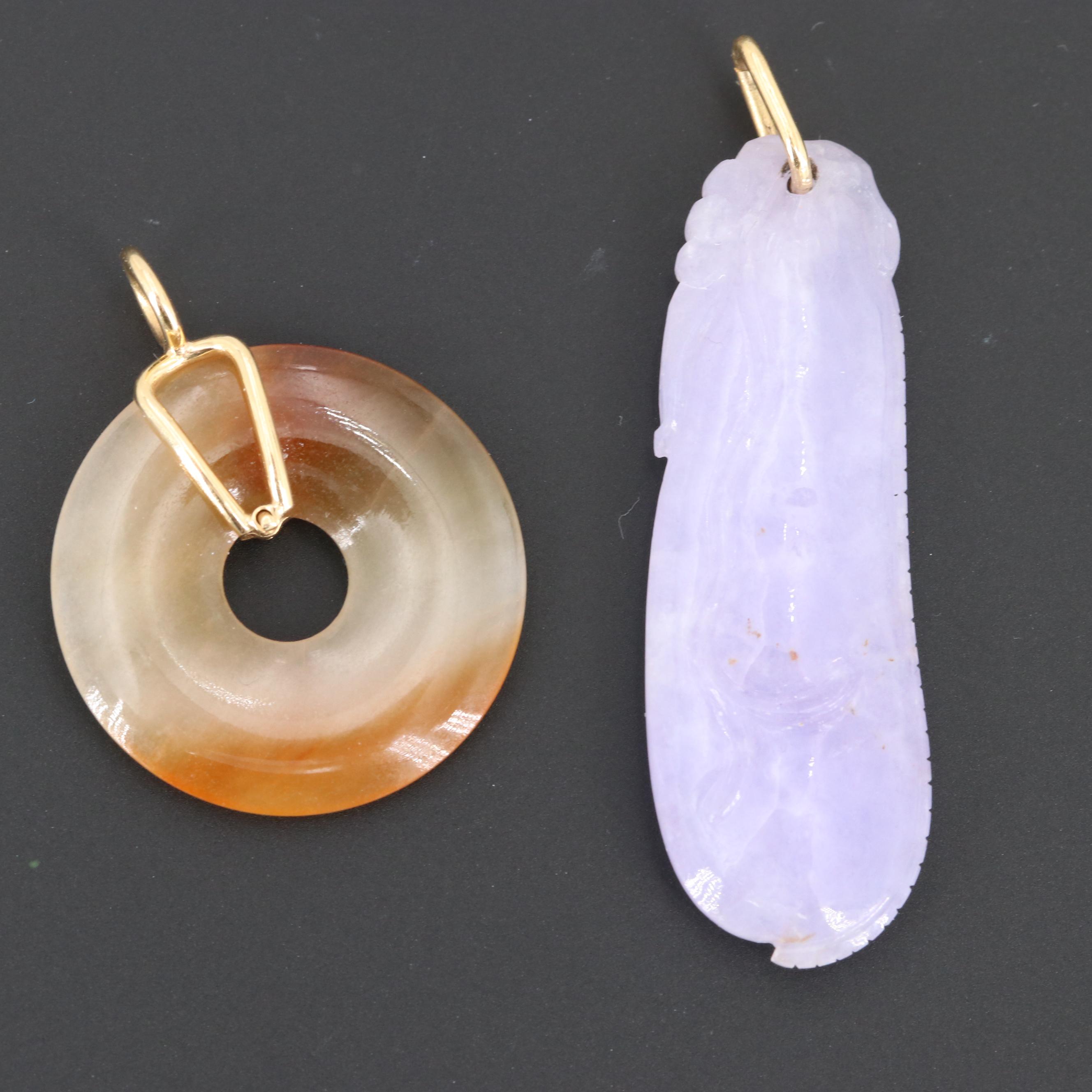 18K Yellow Gold Carved Jadeite Pendants