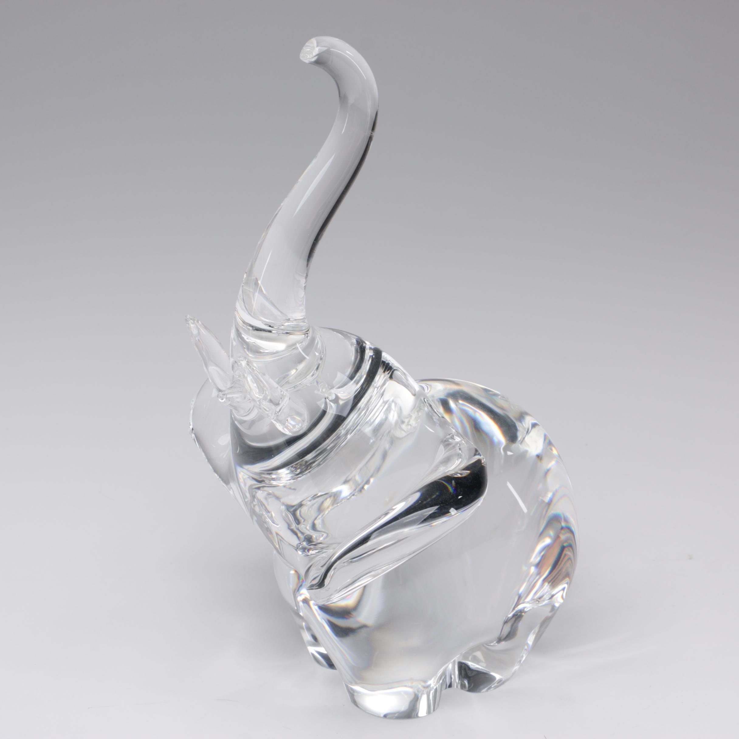Steuben Art Glass "Trumpeting Elephant" Figurine by James Houston, 1964