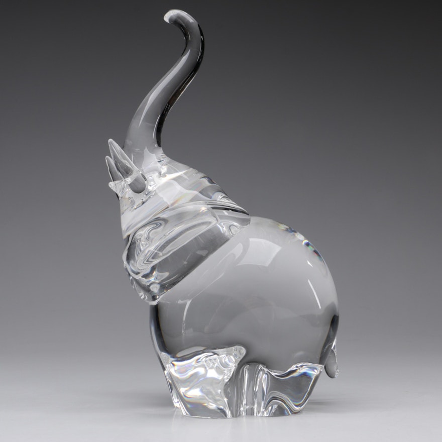 Steuben Art Glass "Trumpeting Elephant" Figurine by James Houston, 1964