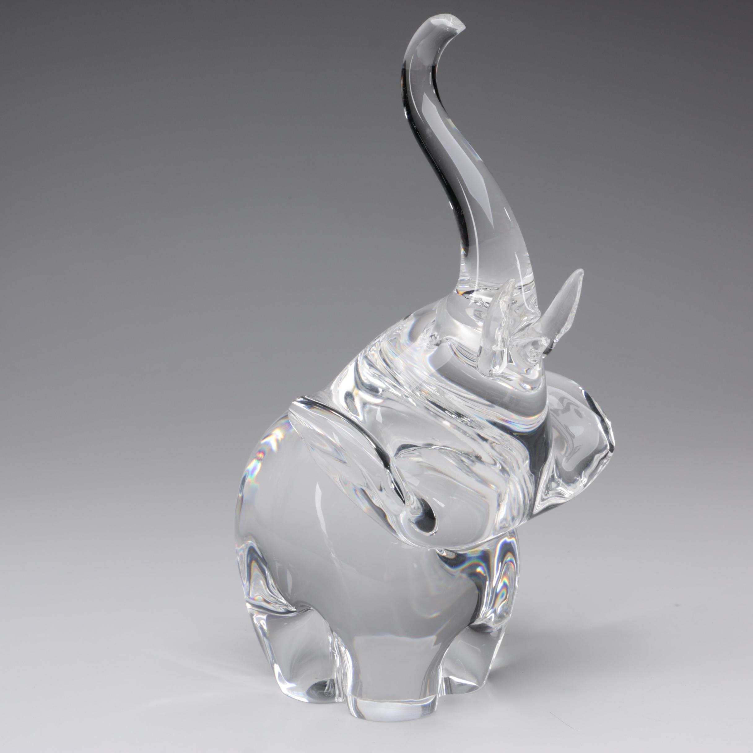 Steuben Art Glass "Trumpeting Elephant" Figurine by James Houston, 1964